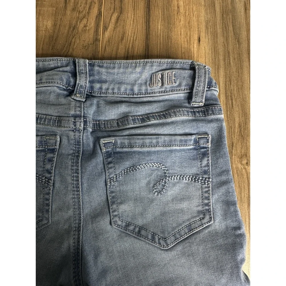 Justice Girls Size 12 Slim Mid Rise Super‎ Skinny Jeans Light Washed Blue Ripped